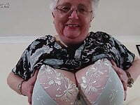 Big breasted British granny playing with herself